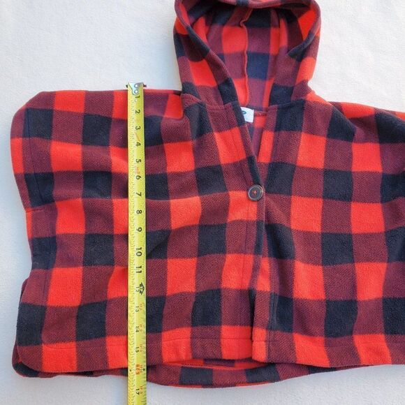Old Navy red and black buffalo plaid cape coat with hood - Picture 2 of 10